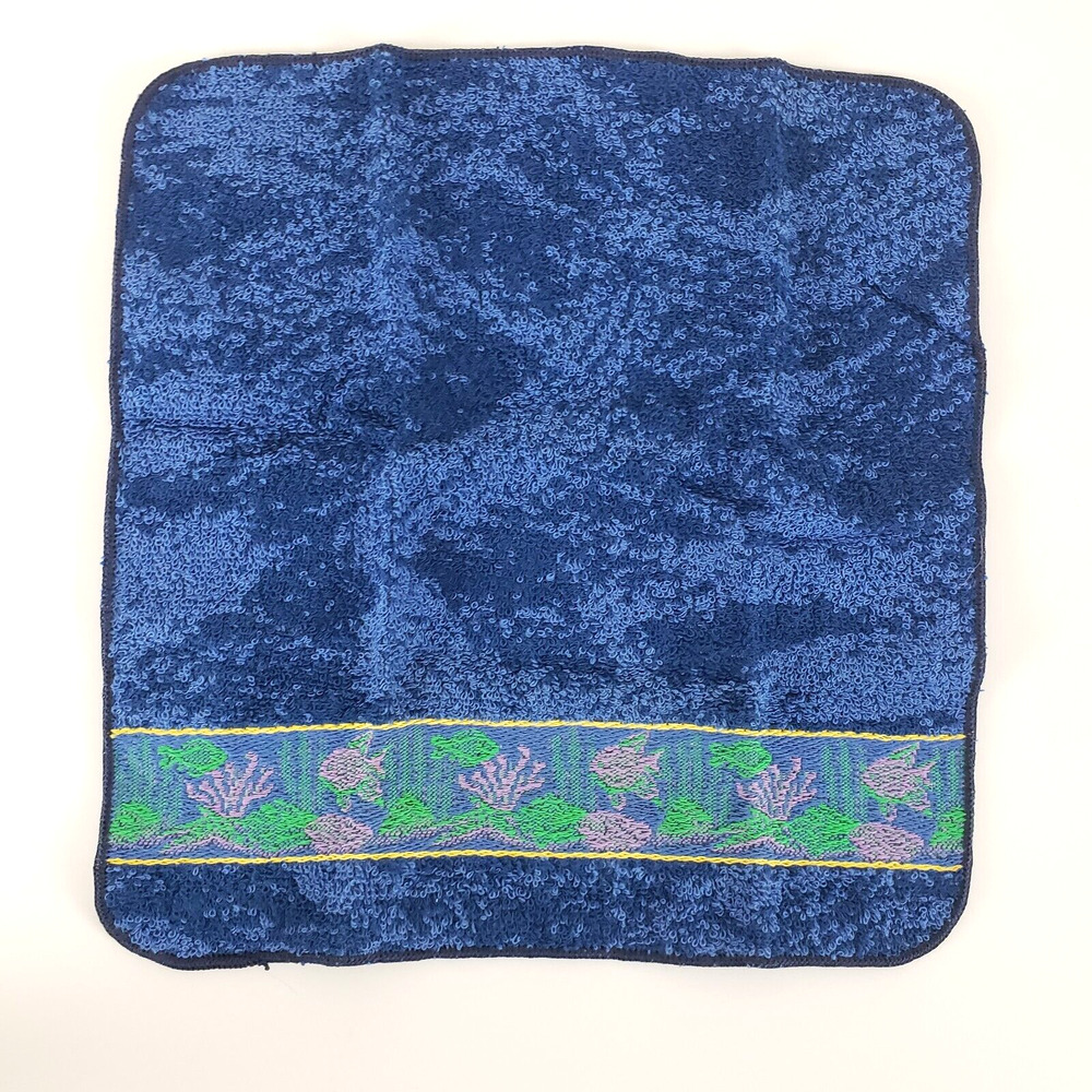 (1) Santens Fish Embroidered Blue Bathroom Hand Fingertip Face Decorative Towel